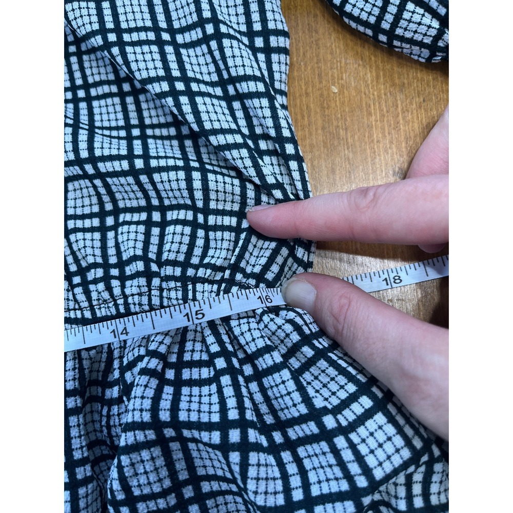 Korean Vintage Style Grid Print Midi Dress Crochet Lace Collar Black White Posh - Picture 11 of 14